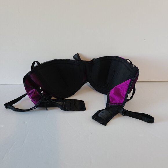 BEDROOM STORIES POLKA DOT&LACE BRALETTE- UNDER WIRE-MAGENTA /BLACK - SIZE MEDIUM - Picture 6 of 8